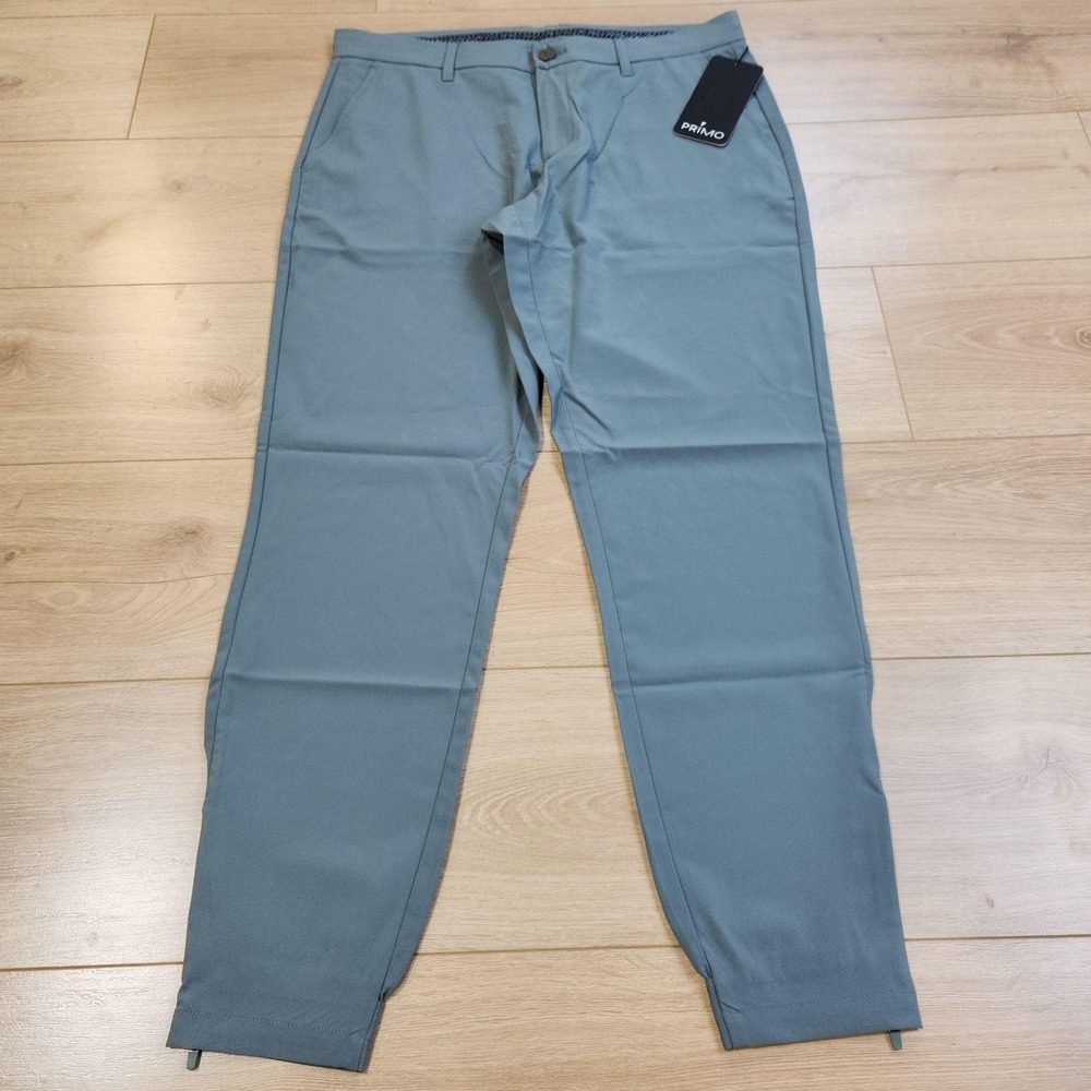 Primo Jogger Pants Mens 34x29 Smoke Green Stretch Tapered Zip Ankle Golf